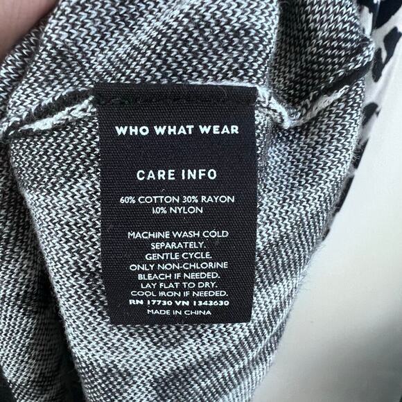 WHO WHAT WEAR Black & White Leopard Print Turtleneck Belted Sweater Dress Size M - Picture 7 of 8